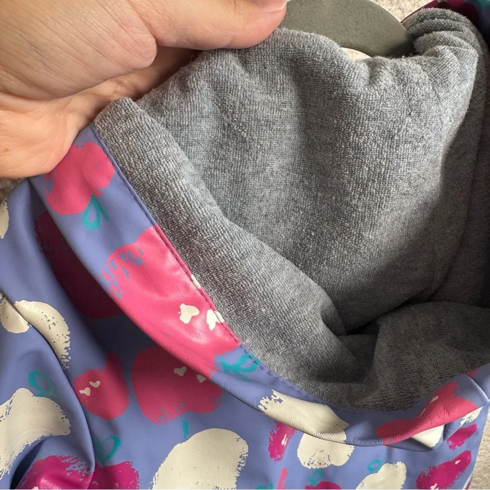 Hatley Baby Terry‎ Lined Purple Apple Heart Print Raincoat Size 3T